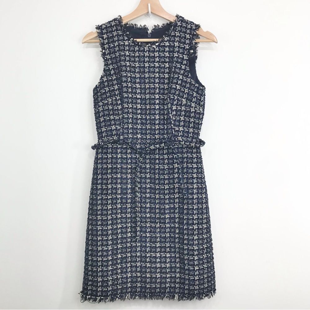 J. Crew Navy and White Tweed Midi Dress
